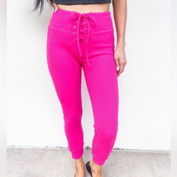 NWOT Hot Pink Tie front Joggers size Large 10/12 - Picture 1 of 2